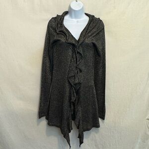 B-216 Karen Kane Black & Metallic Gold Ruffle Long Sleeve Open Cardigan Size M